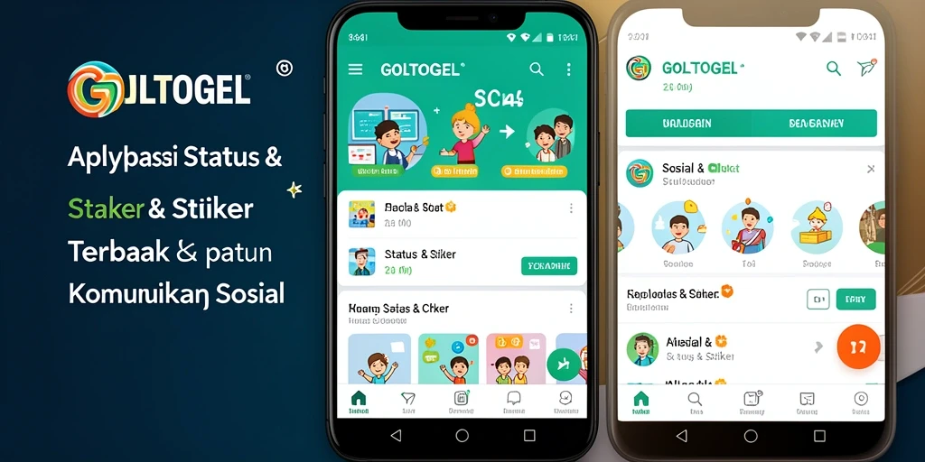 Antarmuka GOLTOGEL menampilkan stiker dan status yang menarik.