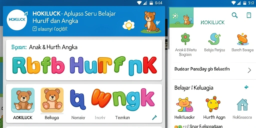Antarmuka HOKILUCK yang menarik untuk belajar huruf dan angka.
