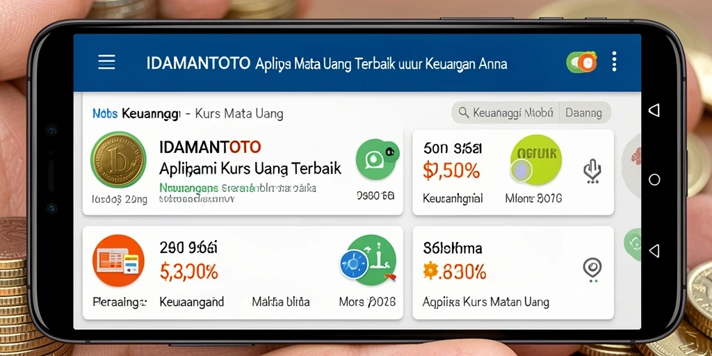 Antarmuka aplikasi IDAMANTOTO yang menampilkan kurs mata uang terkini.