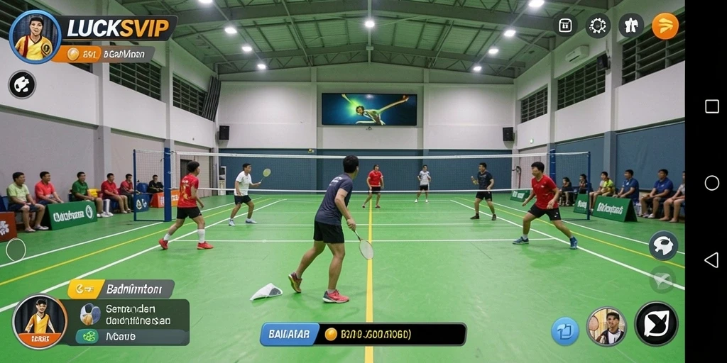 Screenshot utama LUCKSVIP menampilkan antarmuka game badminton yang menarik.