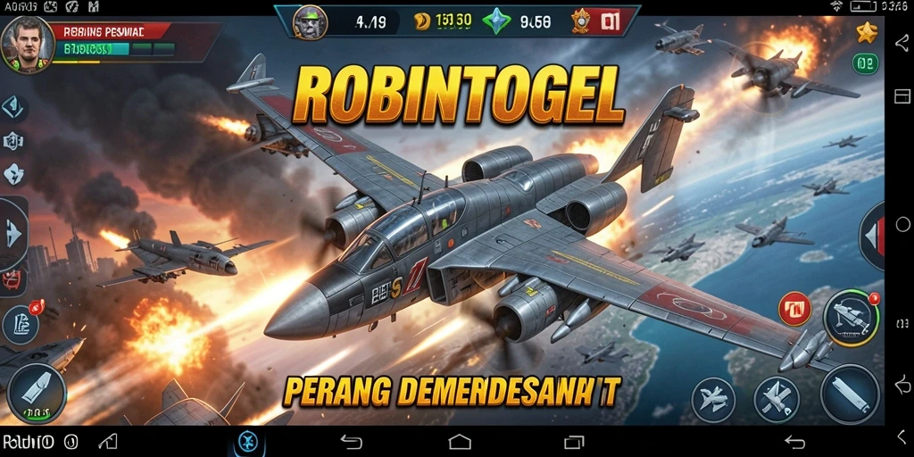 Antarmuka menarik dari gameplay Perang Pesawat ROBINTOGEL.