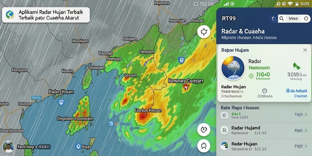 Tampilan antarmuka aplikasi RT99 dengan radar cuaca interaktif.