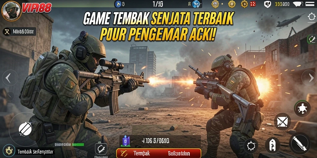 Antarmuka tampilan utama VIP188 dengan berbagai pilihan senjata yang menarik.